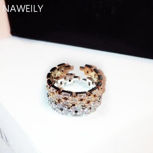 Luxury Zircon Rings Gold Silver Color Open Ring for Women Fashion Jewelry Bijoux Gift Female Brand Adjustable Ring