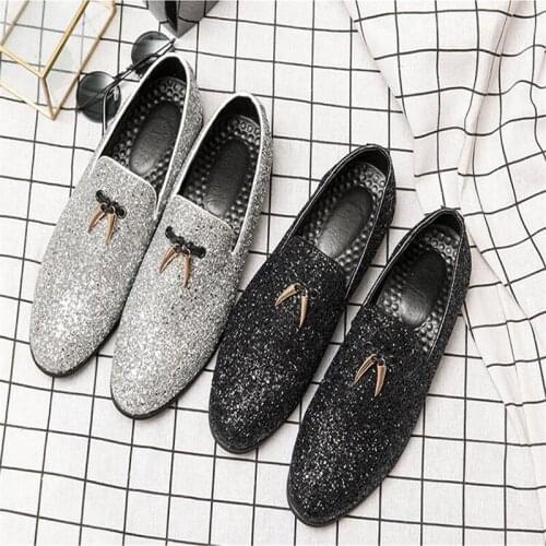 Luxury Tassels Dress Leather Shoes Slip-on Oxford Driving Loafers Italy Style Black Silvery Derby Formal Wedding Shoes S34