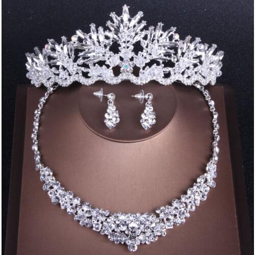Luxury Sparkling Crystal Leaves Bridal Jewelry Set Rhinestone Tiaras Crown Necklace Earrings Wedding African Beads Jewelry Sets