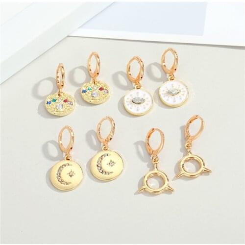 1Pair Punk Enamel Colorful Evil Eye Earrings For Women Shiny Zircon Moon Hollow Round Lucky Turkish Eye Hoop Earrings Jewelry