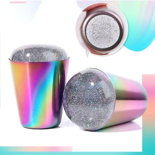 1 Set Rainbow Handle Nail Stamper Shining Holographic Head Clear Silicone Stamper for Nail Art Stamping Plate Nail Art Tool
