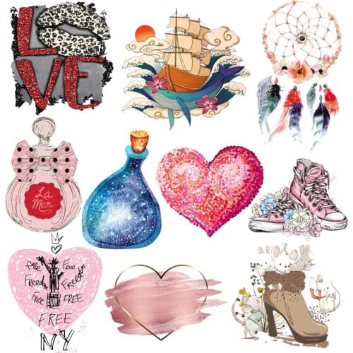 DIY Iron-On Transfer For Clothing Cartoon Patches For Clothes Stripes Ironing Heat Transfer Vinyl Sticker Thermal Applique Badge