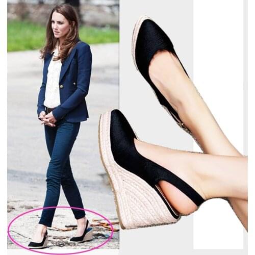 LIHUAMAO slingback women wedges shoes pointed toe slip on pumps high heel wedding shoes pumps office lady same style princess