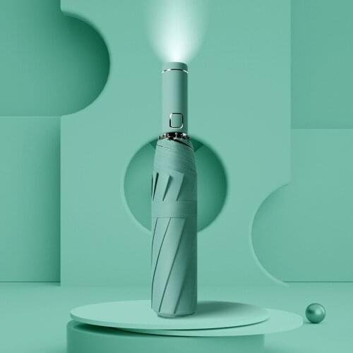 Wind Resistant Three Folding New 10 Bones Color Matching LED Lamp Holder Automatic Umbrella Business Sunscreen Cute Parasol