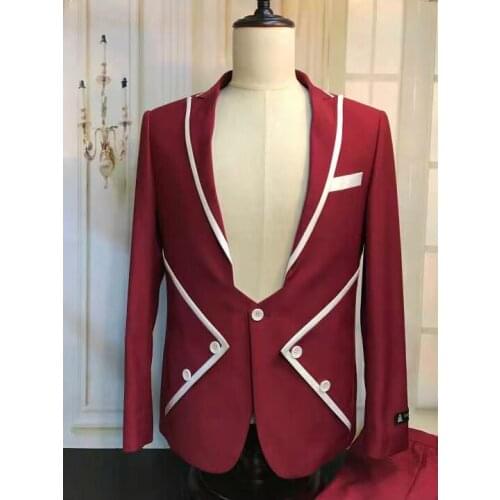 2021 Burgundy Wine Red Suit Slim Fit Novel pocket design Blazer Prom Party Men Blazer Wedding Suits For Men Groom Best Man Suits