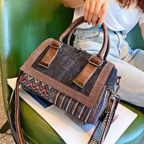 Vintage Denim Womens Handbag Tote Rhinestone Ita Shoulder Bag Crossbody Luxury Brand Sac A Main Fashion Bolso Grande Mujer