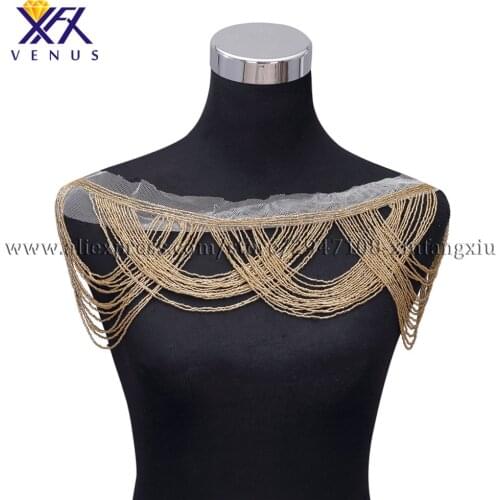 XFX VENUS decoration accessories Gold beaded bodice hot beaded bodice applique embroidery patches sew on applique