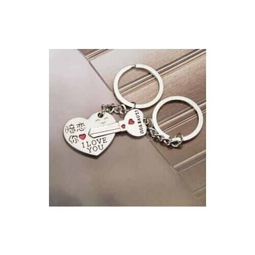 XUBCHC Zinc Alloy Fashion Style "I love you" Red Heart key Chain keyring keyfob lover/Couple keychains for lovers