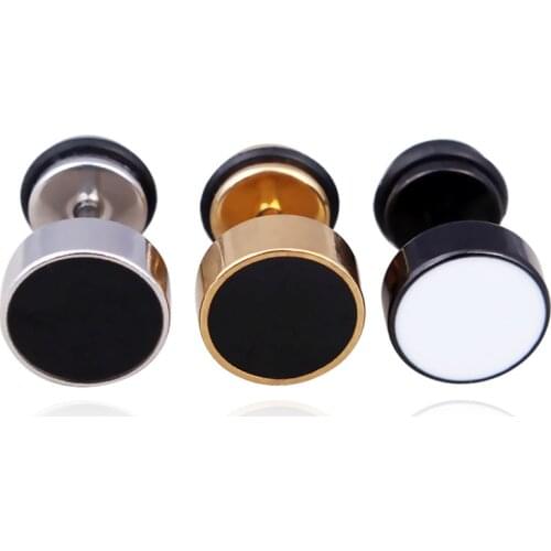 Fashion Women Men Cricle Dumbbell Stud Earrings Gold Titanium Steel Round Black Oil Barbell Stud Earrings Jewelry