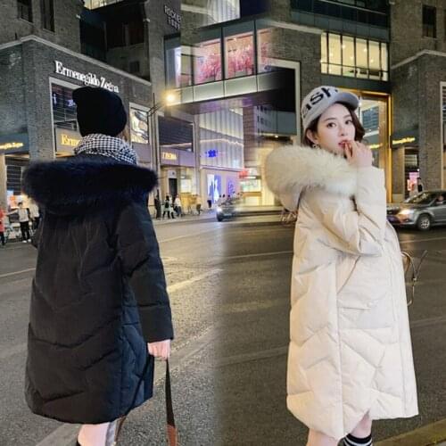 Women newest hooded long duck down jackets with big fur collar female loose fashion Korean style coat popular jackets for lady