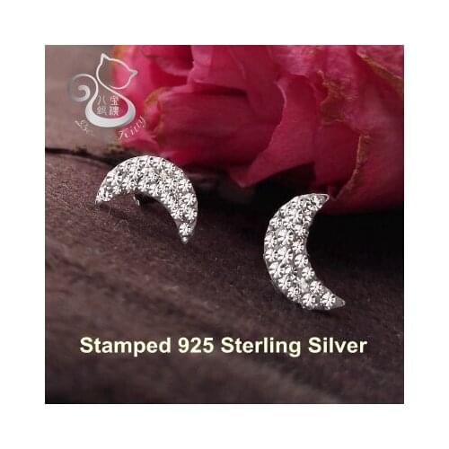 925-Sterling-Sliver Fashion Austria Crystal Clear Full Rhinestone Cheap Earrings For Woman brincos Bijoux genuine Stud Earing