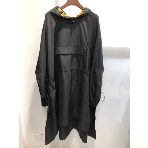 Fashion 10.26 2021 New Drawstring Long Black Pullover Jacket Coat Women Casual Loose Letter Print Hooded Outerwear Cloak