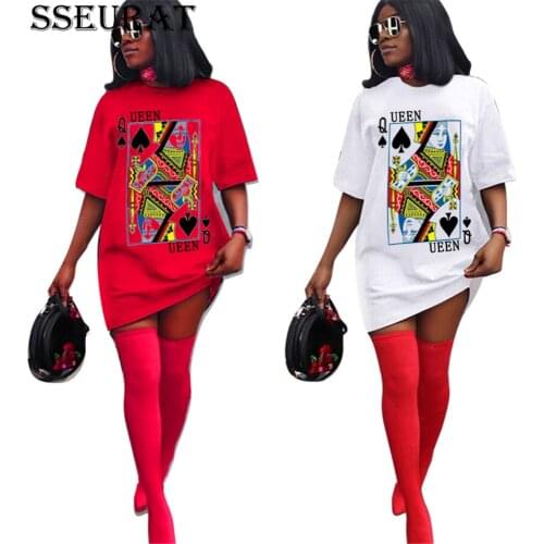 SSEURAT Women Summer Print Short Sleeve T-shirt Dress Fashion Classic Mini Sport Dresses Vestidos