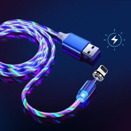 1M Magnetic Flowing Light LED Micro USB Cable Type C Magnet Charger For Phone Fast Charging Data Cable Line