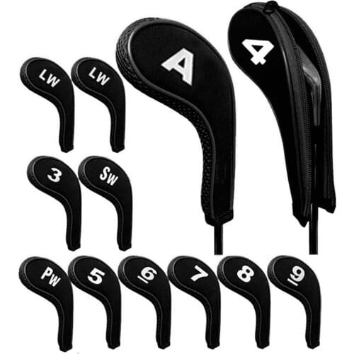 High Quality 12Pcs Rubber Neoprene Golf Head Cover Golf Club Iron Putter Protect Set Number Printed with Zipper Long Neck