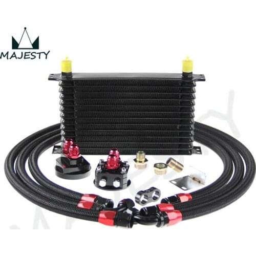 13 ROW AN-10AN UNIVERSAL ENGINE TRANSMISSION OIL COOLER+FILTER RELOCATION KIT BLACK
