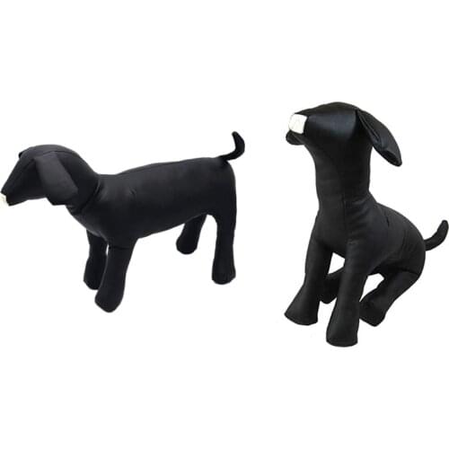 2x Leather Dog Mannequins Standing Position Dog Models Toys Pet Animal Shop Display Mannequin Black L & M