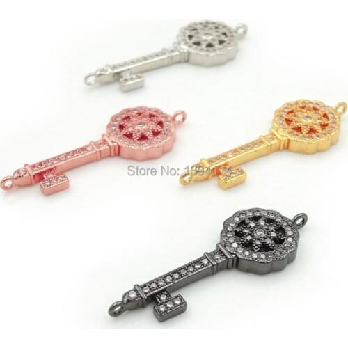 36*12*3mm Micro Pave Clear CZ Key Of Sunflower Connectors Fit For Men And Women Making Bracelets Jewelry