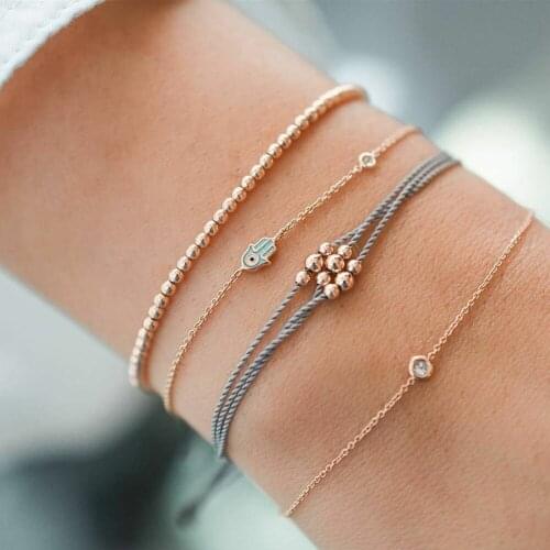 4Pcs/ Set Bohemian Crystal beaded Bracelets for Women Boho Jewelry Gem Geometric Beads Charm Bracelet