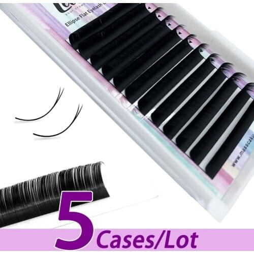 5pcs/lot MASSCAKU Extensoes De Cilios Elipse Flat Ellipse Eyelash Extencion Wholesale black ellipse ultra soft extension lashes