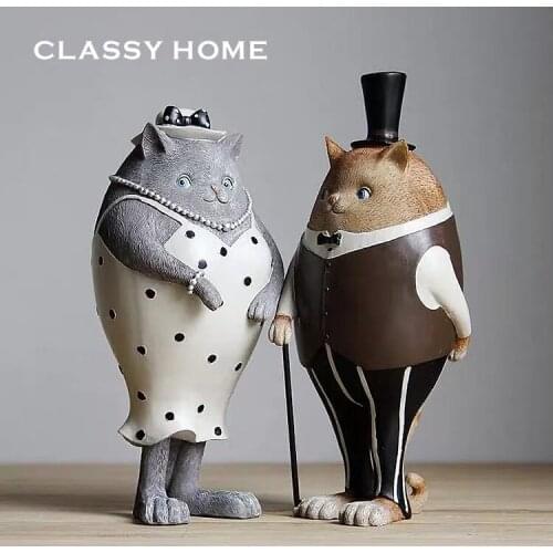 Aristocratic Cat Husband and Wife Retro Antique Ornaments Office & Home Decorations Outdoor Garden Figurines