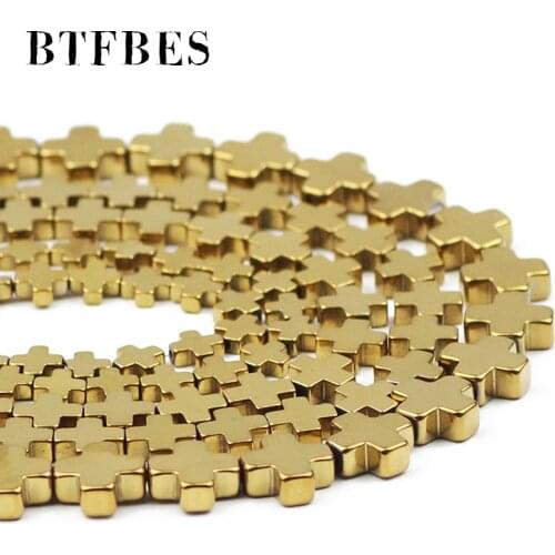 BTFBES Natural Stone Gold Cross 6/8/10mm Hematite Charm Loose Beads For Jewelry Making Wholesale Diy Trendy Bracelets Necklace