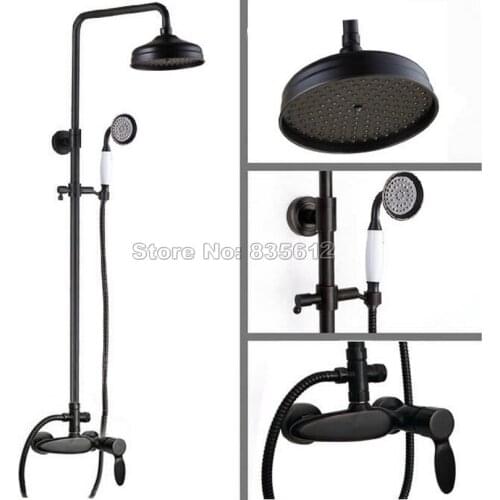 Black Oil Rubbed Bronze Wall Mounted Bathroom Rain Shower Faucet Set with Handheld Shower & Single Handle Mixer Taps Wrs433