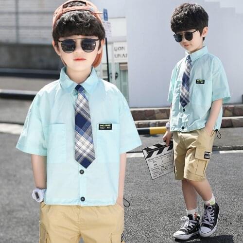 Boy Kids Children Casual Workwear Necktie + Shirt + Shorts Three-Piece Suit Summer Clothes Handsome Boy Clothing Sets For 3-12 Y