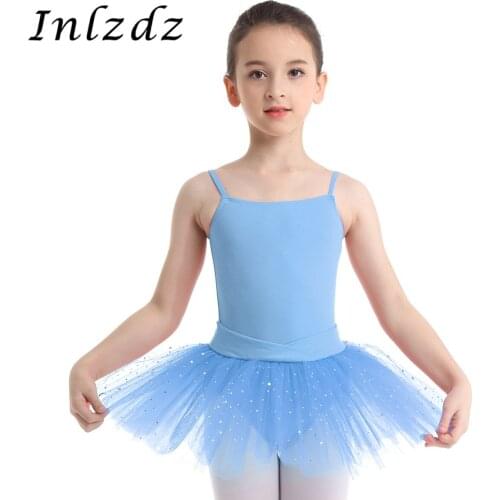 Kids Girls Gymnstics Ballet Leotard Dress Sleeveless Bow Glitter Ballet Dance Costume Children Ballet Tulle Dancer Leotard Dress