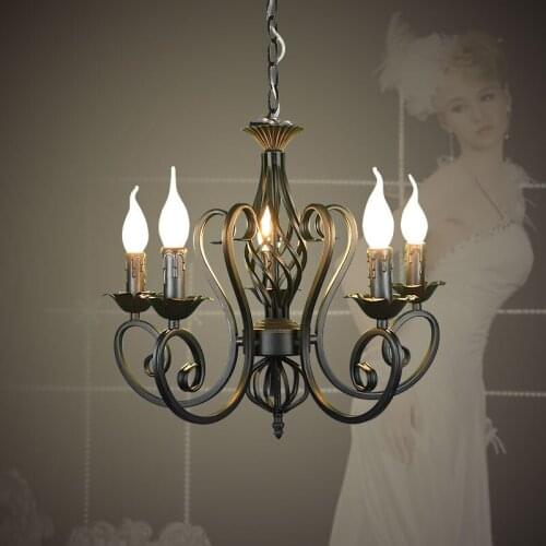 For Foyer living room bedroom dinning room use modern vintage 5 arms classical Iron matt black candle light chandelier