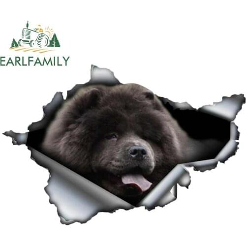 EARLFAMILY 13cm x 8.5cm Chow Chow Car Sticker Torn Metal Decal Reflective Stickers JDM Pet Dog Decals Car Decoration