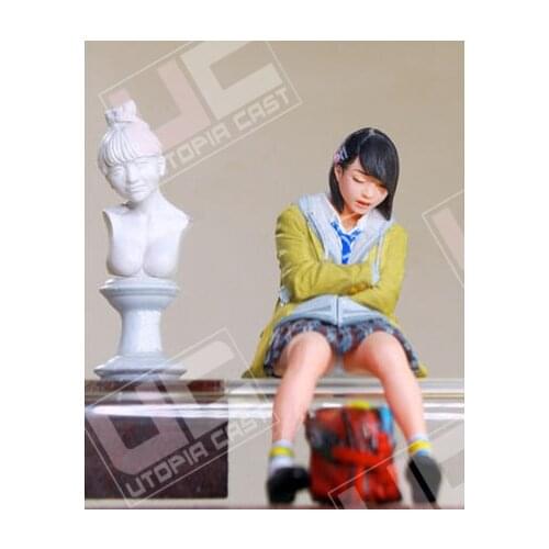 7CM Height Kawaii Japanese Sleeping School Uniform Girl Miniature Static Unpainted DIY Assembling Female Resin Model Kits