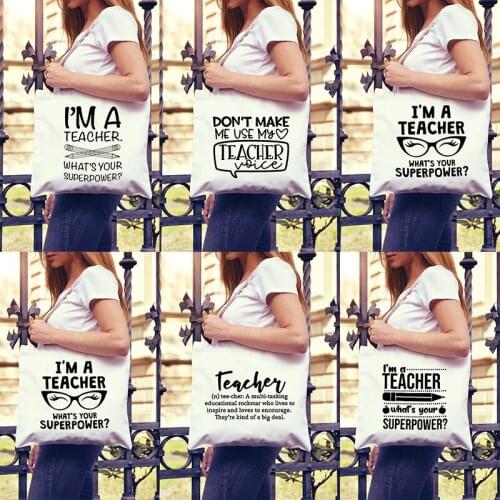 I'm A Teacher Whats Your Superpower Canvas Tote Bag Reusable Shopping Bag Teacher Cotton Handbag Gift for Teachers