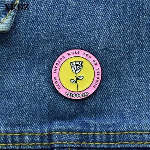 Peace rose flower round metal badge custom enamel pin confession romantic pink pin bag clothes button brooch jewelry for girls