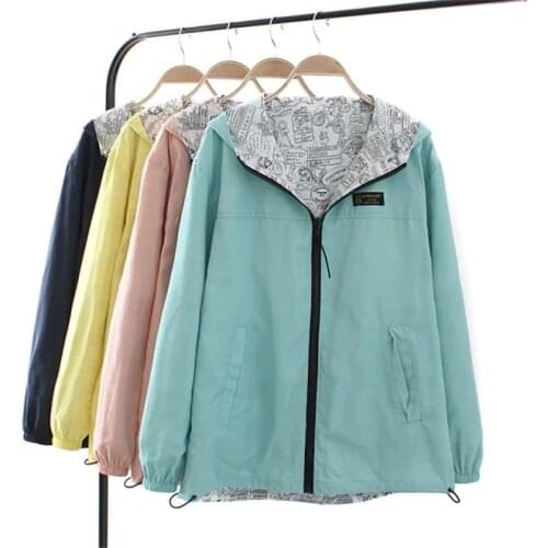 Spring Autumn 2019 New Fashion Women Jacket Coat Pocket Zipper Hooded Windbreaker Female Casual Outwear Loose Plus Size Tops M57