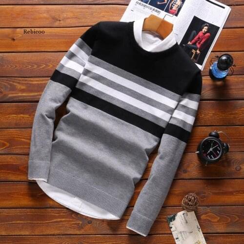 Mens Sweaters Male Knitwear Sweater Warm Patchwork Round Collar Cotton Casual Wool Pullovers Mens Brand Plus Size 5Xl