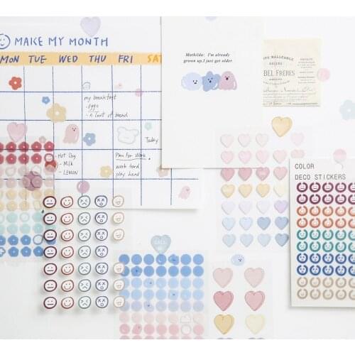 120 Pcs Morandi Colorful Decorative Stickers Colored Dots Flower Heart-shaped Adhesive Stickers For Kids Craft Scrapbooking
