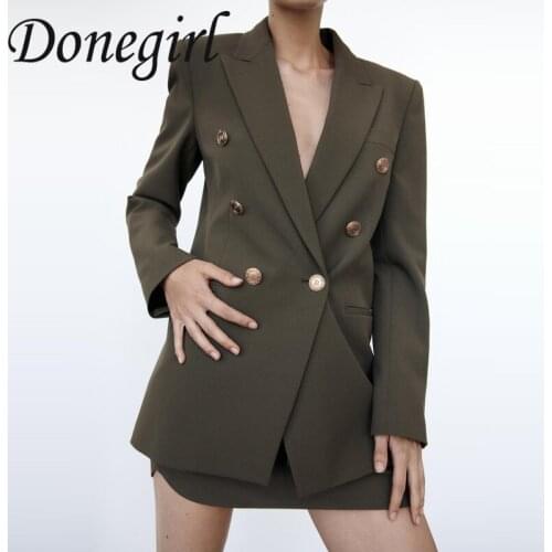 2021 New Early Autumn New Womens Clothing Elegant Retro Fashion Solid Color Double Breasted Lapel Close-fitting Suit Jacket ZA