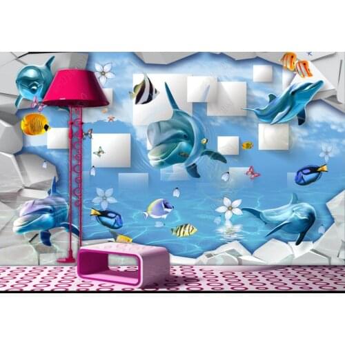 Custom photo wallpaper for walls 3 d murals Fresh and beautiful dolphin childrens room background wall papers painting decor