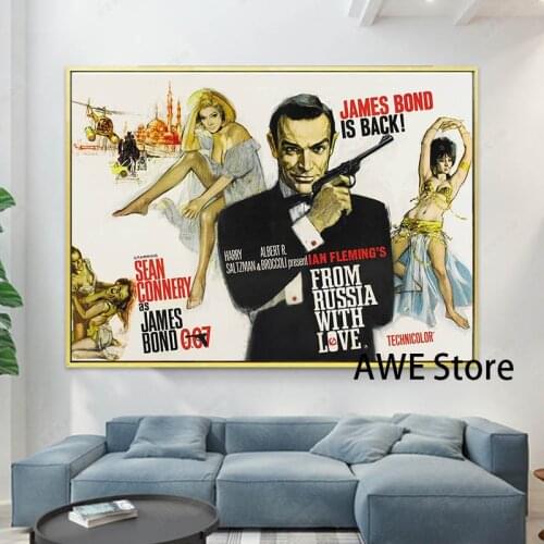 Classic Movie Poster James Bond 007 Wall Art Canvas Painting British Legend Vintage Print Pictures for Bar Living Room Decor