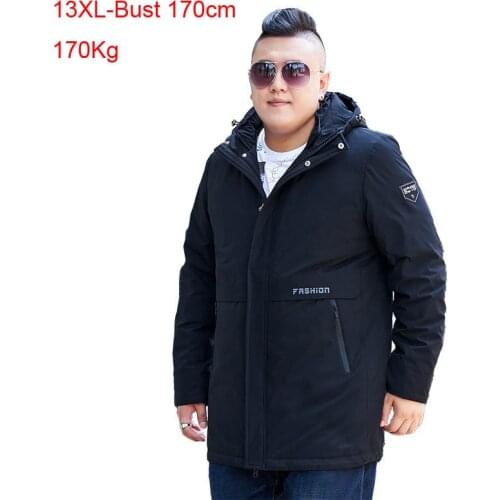 Plus size winter mens new warm thick down jacket bust 170cm 6XL 7XL 8XL 9XL 10XL 11XL 12XL 13XL liner detachable hooded jacket