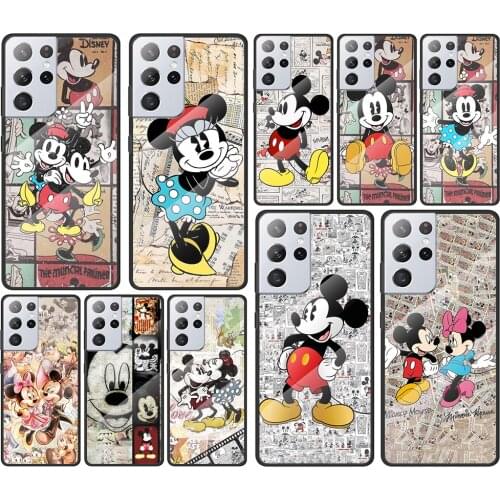 Disney Retro Mickey for Samsung Galaxy S21 Ultra Plus A72 A52 4G 5G M51 M31 M21 Luxury Tempered Glass Phone Case Cover