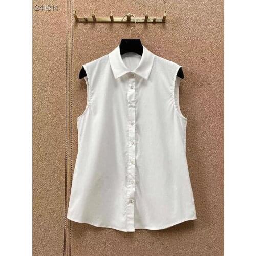Fyion Shirts 2021 Autumn Runway Fashion Sleeveless Single Breasted Office Ladies Party Elegant White Blouse