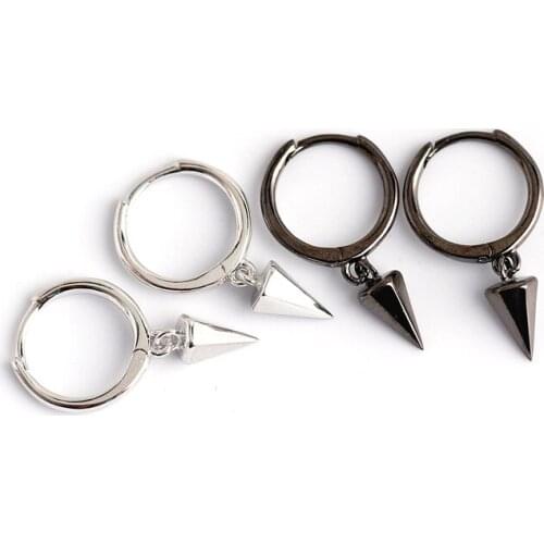 1Pair Diameter 12mm Piercing Punk 925 Sterling Silver Earrings for Women 2020 Trend Jewelry Black Hexagonal Cone Drop Earrings