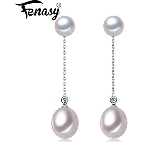FENASY white pearl earrings 925 Sterling Silver earrings party vintage earrings Double pearl Jewelry for Women long earrings