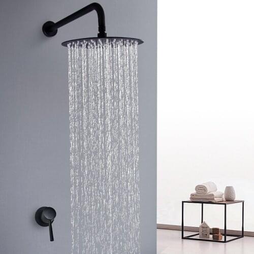 Bathroom Shower Set Black 10 Inch Concealed Shower Head Top Spray Control Valve System Brass Rainfall Sprayer Mixer Tap