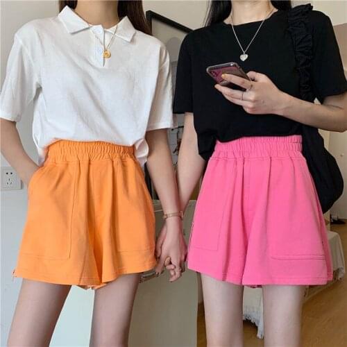 Sports Shorts Women Summer 2021 New Korean Candy Color Casual Lady Elastic Waist Drawstring Short Pants Plus Size Y598