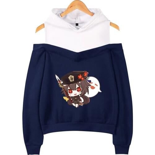 Genshin Impact Anime Hoodie Hu Tao 2D Sweatshirts Fashion Women Sleeve Off-Shoulder Exclusive cool Women autumn Hoodie plus size