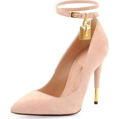 New sexy ankle strap with lock high heels women solid color pointed toe gladiator pumps stiletto heels club party prom shoes