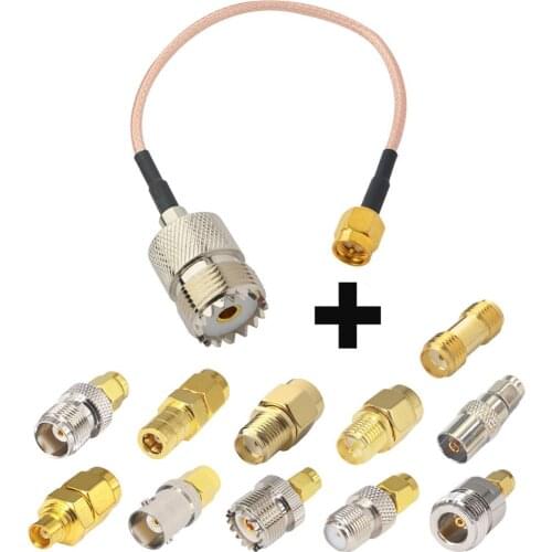 UHF Female to SMA Male SO239 Connector RG316 Low Loss Jumper Cable Extension 6 inch 2PCS with 11PCS SMA Adapter Connectivity Kit